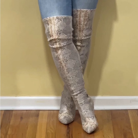 High Voltage Heeled Boots - Beige Snake - Picture 1 of 4